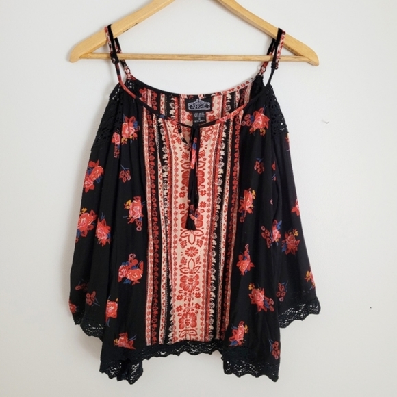 Angie | Boho Cold Shoulder Floral Blouse - S - Picture 2 of 12